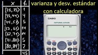 Varianza y desviación estándar para datos agrupados con calculadora cientifica [upl. by Notpmah]