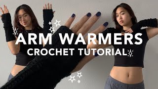 crochet arm warmersfingerless gloves easy tutorial❄️☕✨  beginner winter christmas gift ideas [upl. by Ahsenod]