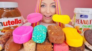 Jella ASMR chocolate Nutella ice cream peanut butter Oreo cookie sandwich mukbang bites only [upl. by Kelley451]