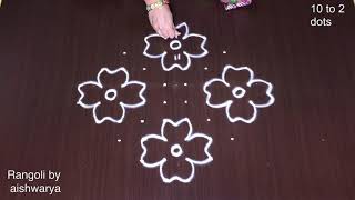 Simple 102 Dots Rangoli Design Big  Flower Kolam Chukkala Muggulu Easy  Rangoli5 [upl. by Qiratla235]