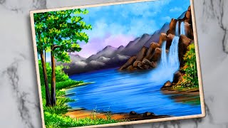 DIY blue waterfall flowing landscape art 🩵💙 [upl. by Nicola]