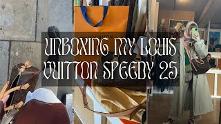 LOUIS VUITTON SPEEDY 25 UNBOXING  buying brand new secondhand [upl. by Anissa]