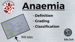 Anemia  Definition  Classification  Grading  Anaemia  Blood Physiology [upl. by Nefets]