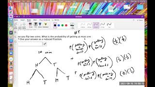 Calculating the probablity of flipping a coin twice and obtaining at most one heads [upl. by Puett]