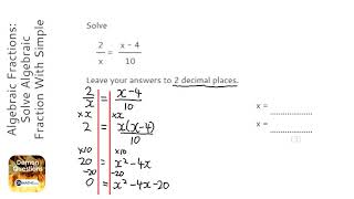 Algebraic Fractions Solve Algebraic Fraction With Simple Quadratic Grade 8  Maths Revision [upl. by Meeharbi]