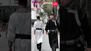 😱😱A chance encounter between two people wearing Mongolian robes fashion mongolians outfit [upl. by Haikezeh]