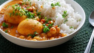 Schnelles Eier Curry 🍛🍛🍛 mit Kichererbsen Rezept  Simple Egg Curry with Chickpeas  ENG SUBS [upl. by Sumaes]