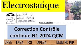 corrige contrôle continu n1 2024 QCM Electrostatique [upl. by Oiramrej]