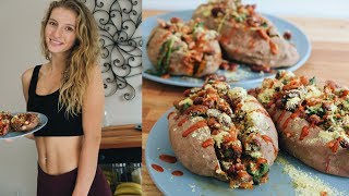 WHAT I EAT IN A DAY VLOG   STUFFED SWEET POTATO RECIPE [upl. by Hammerskjold518]