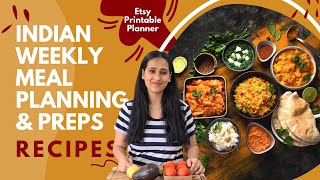 Indian Weekly Meal Planning  Full week Vegetarian Ideas Preparations amp Recipes Printable Planner [upl. by Dnaltiac]