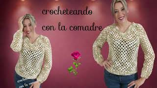 SUETER CANESU GRANNY CUELLO EN V A CROCHET PARTE2 FACIL Y RAPIDO CON LA COMADRE ❤ [upl. by Akinaj]