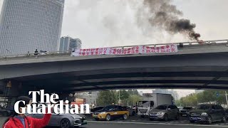 Social media footage shows rare antiXi Jinping protest in China [upl. by Yolande]