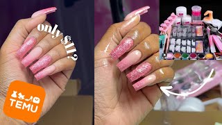 TESTING 11 TEMU NAIL KIT  BEGINNER NAIL TUTORIAL  glitter nails [upl. by Monia311]