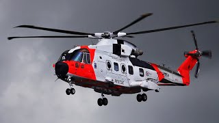 RNoAF Leonardo AW101 quotSAR Queenquot  Flypast in 37 knots crosswind Stord airport 2020 [upl. by Valerio]