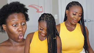 Wow Easiest DIY Knotless Box Braids on short 4c hair No Tension  Beginner Friendly Tutorial [upl. by Corliss]