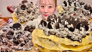 ASMR Oreo Crepe Cake【Mukbang Eating Sounds】【English subtitles】 [upl. by Stelu]