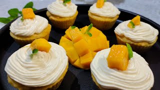 Eggless Mango Cupcakes 🧁🥭 Easy and Delicious Cupcake Recipe [upl. by Elnukeda]