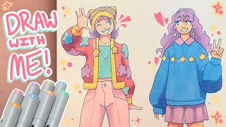 sketchbook session ☆ doodling cute outfits with Arrtx Markers [upl. by Mall]