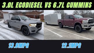 2023 Ram 1500 30l Ecodiesel vs latest EPA Recall Ram 2500 67l Cummins towing MPG comparison [upl. by Ennairrek]