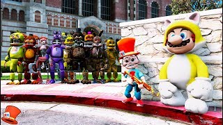 CAN ADVENTURE REDHATTER amp CAT MARIO HIDE FROM THE ANIMATRONICS AT SCHOOL GTA 5 FNAF RedHatter [upl. by Cost]