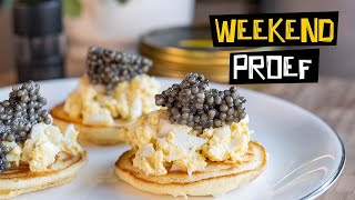 Pannenkoekjes met eiersla en kaviaar  WeekendProef [upl. by Admama711]