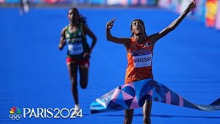 Sifan Hassan goes SHOULDER TO SHOULDER with Tigst Assefa for marathon gold  Paris Olympics [upl. by Honebein911]