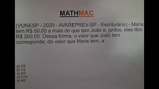 VUNESP  2020  AVAREPREVSP  ESCRITURARIO  MATHMAC [upl. by Eremaj524]