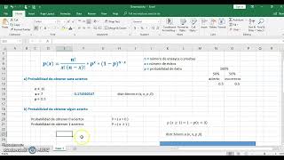 Probabilidad binomial ejercicio en Excel [upl. by Ormond]