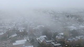 Drone video  Through the clouds  Snowy cloudy winters day  Bedfordshire UK [upl. by Frodi]