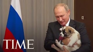 Heres The Awkward Moment When Vladimir Putin Got A Puppy As A Gift  TIME [upl. by Vokaay]