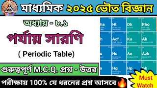 Madhyamik Physical Science Periodic Table MCQ Suggestion 2025 [upl. by Lemcke801]