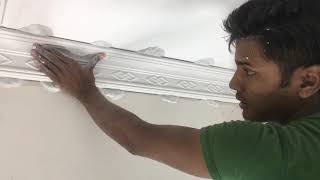 how to fitting cornice strip same cornice corner design very simple and gypsum making my factory [upl. by Adest]