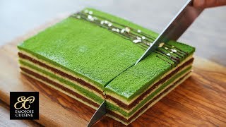 Matcha Layer Cake Recipe 抹茶のオペラの作り方  Emojoie Cuisine [upl. by Smaoht]