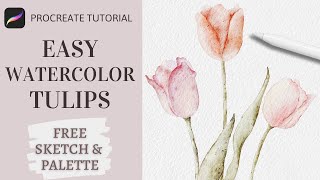 How to Paint Watercolor Tulips in Procreate  Realistic Watercolor Floral Procreate Tutorial [upl. by Vanny]