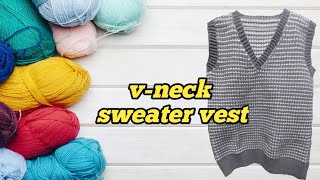 Tutorial merajut Vneck sweater vest houndstooth crochet pemula [upl. by Onairotciv985]