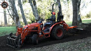 Landscape Rake  Land Pride LR1660  Kubota Compact Tractor  Creating a Rock Garden [upl. by Chapel]