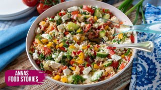 Gesunder und einfacher Reissalat  😋 sehr lecker  mediterran mit Feta Käse  Sommer Rezepte [upl. by Hodges]