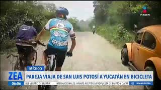 Pareja viaja de San Luis Potosí a Yucatán en bicicleta  Noticias con Francisco Zea [upl. by Tselec]