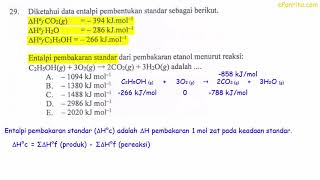 Menghitung Entalpi Pembakaran Standar Berdasarkan Data Entalpi Pembentukan Standar UN Kimia No 29 [upl. by Nahshunn]