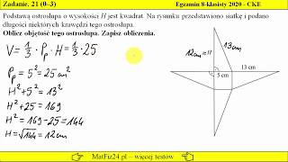 Zadanie 21 Objętość ostrosłupa Egzamin ósmoklasisty 2020 CKE matematyka [upl. by Clere221]