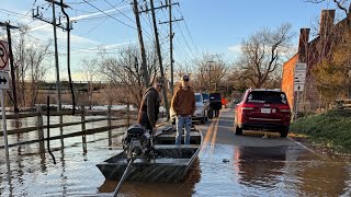 TRACKER 22HP MUDBOAT IN FLOODED TOWN Insanely high water COPS CALLED [upl. by Ial]