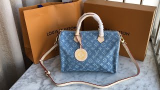 Louis Vuitton Speedy Bandoulière 3035 in Blue Canvas [upl. by Linnet]