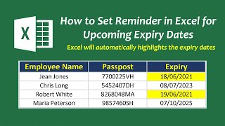 Automatic Expiry Dates Highlights in Excel  Set Reminder for Expiry Dates in Excel [upl. by Sukcirdor]