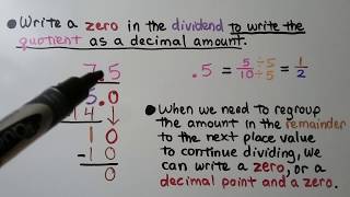 5th Grade Math 57 Write Zeros in the Dividend to give it more digits [upl. by Eirelav]