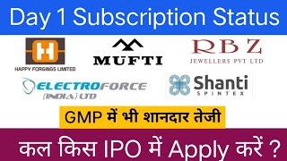 Day 1 Subscription Happy Forging IPO  Mufti Menswear IPO  Shanti Spintex IPO [upl. by Atsok]