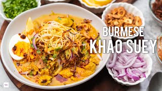 Burmese Khao suey recipe  Chicken Khao suey recipe  Khow suey condiments  Chilli oil  birista [upl. by Savvas]