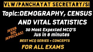 DEMOGRAPHYCENSUS and VITAL STATISTICSVLWSIFAATOP 30 MCQSjkssbsscBest MCQ series [upl. by Brien]