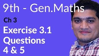 9th Class General Math Ch 3 lec 3 Exercise 31 Question no 4 amp 5  Matric part 1 Math [upl. by Yrollam73]