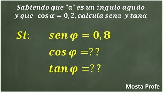 Cómo Calcular el Coseno y la Tangente a partir del valor del Seno de un Angulo Agudo [upl. by Zetta]