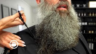 Young Man’s Incredible Grey Beard Gets Trimmed to Perfection [upl. by Alliuqahs]